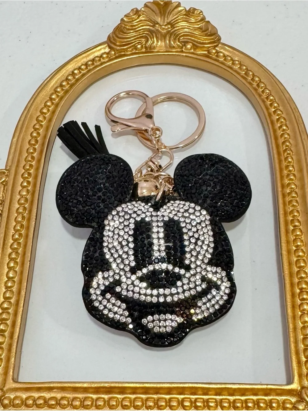 New Black Crystal Mouse-Face Keychain  with Tassel